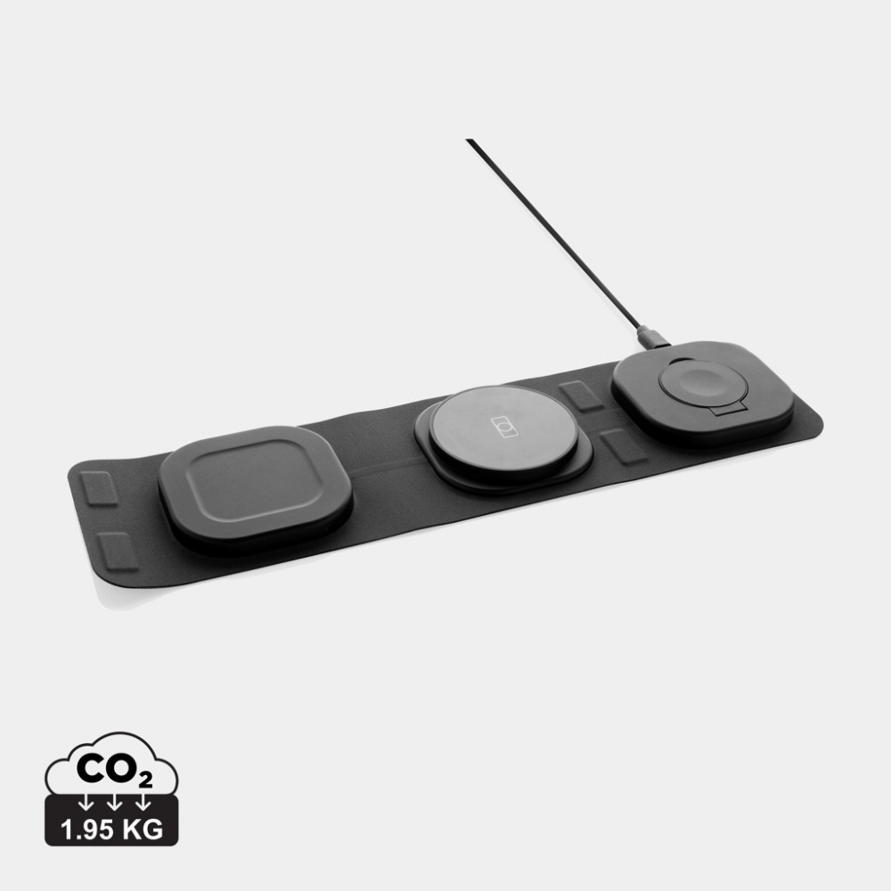Logo trade promotional products picture of: Swiss Peak RCS rplastic 3-in-1 wireless 15W travel charger