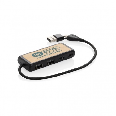 Logo trade promotional item photo of: Link RCS recycled plastic and bamboo dual Input USB hub