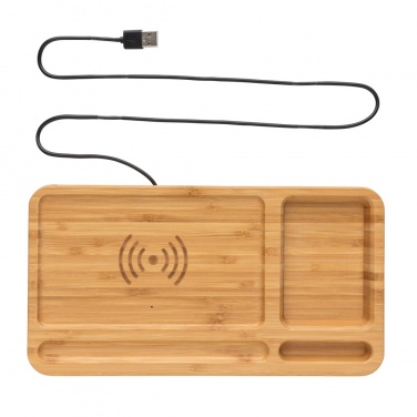 Logo trade promotional gifts picture of: Bamboo desk organiser 5W wireless charger