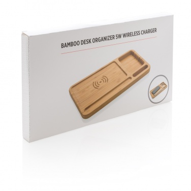 Logo trade promotional items image of: Bamboo desk organiser 5W wireless charger