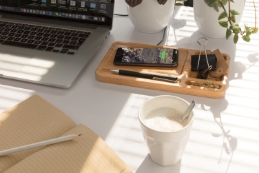 Logo trade promotional gift photo of: Bamboo desk organiser 5W wireless charger