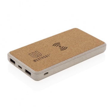 Logo trade promotional gift photo of: Cork and Wheat Straw 8.000 mAh 5W wireless powerbank