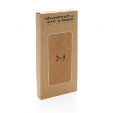 Logo trade advertising products image of: Cork and Wheat Straw 8.000 mAh 5W wireless powerbank
