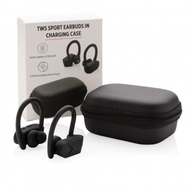 Logo trade corporate gifts image of: TWS sport earbuds in charging case