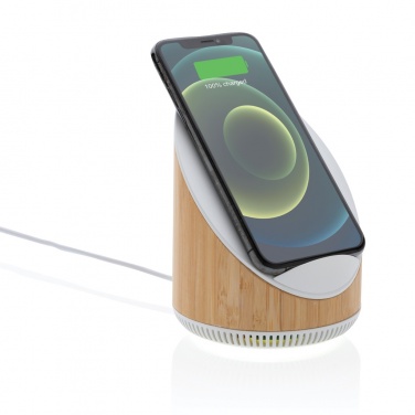 Logo trade promotional giveaways picture of: Ovate bamboo 5W speaker with 15W wireless charger