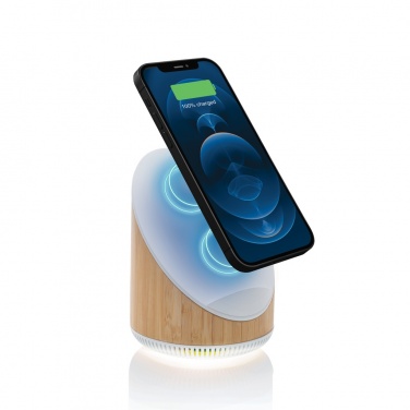 Logo trade promotional giveaways image of: Ovate bamboo 5W speaker with 15W wireless charger