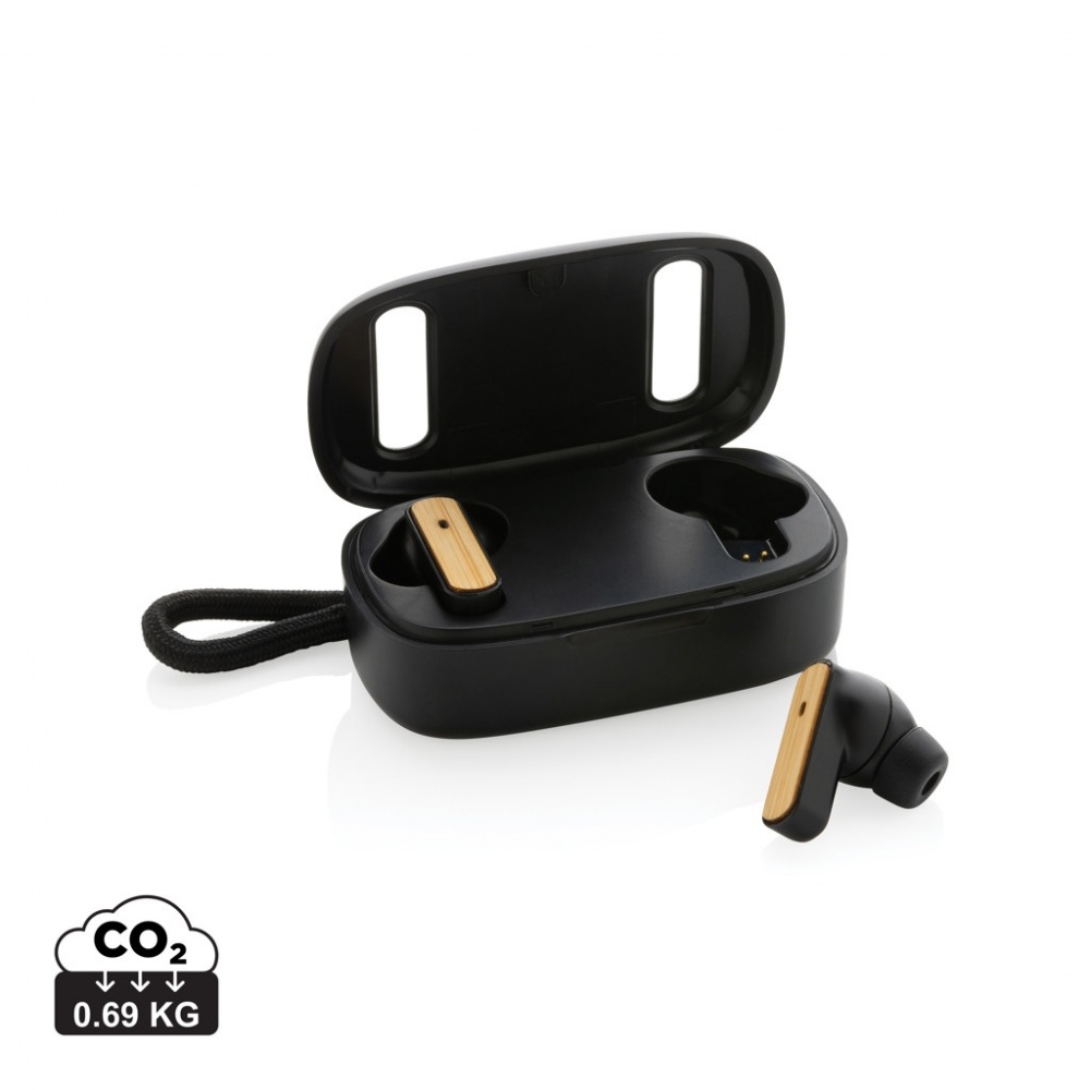Logotrade promotional item picture of: RCS recycled plastic & bamboo TWS earbuds
