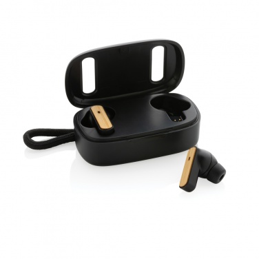 Logo trade promotional giveaways picture of: RCS recycled plastic & bamboo TWS earbuds