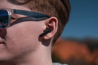 Logotrade promotional item image of: Skywave RCS recycled plastic solar earbuds