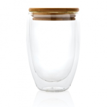 Logo trade promotional gift photo of: Double wall borosilicate glass with bamboo lid 350ml