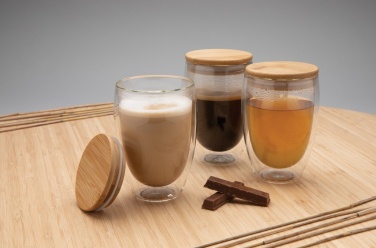 Logo trade promotional item photo of: Double wall borosilicate glass with bamboo lid 350ml