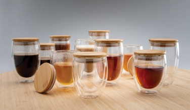 Logo trade promotional giveaways image of: Double wall borosilicate glass with bamboo lid 350ml