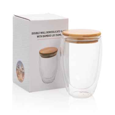 Logo trade promotional product photo of: Double wall borosilicate glass with bamboo lid 350ml