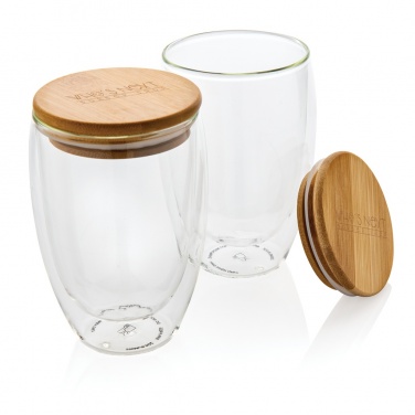 Logo trade promotional merchandise photo of: Double wall borosilicate glass with bamboo lid 350ml 2pc set