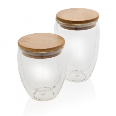 Logotrade promotional product image of: Double wall borosilicate glass with bamboo lid 350ml 2pc set