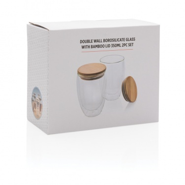 Logotrade business gifts photo of: Double wall borosilicate glass with bamboo lid 350ml 2pc set