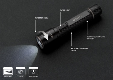 Logo trade business gifts image of: Gear X RCS recycled aluminum USB-rechargeable torch