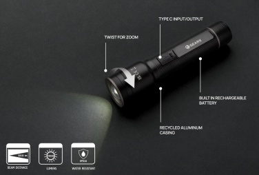 Logo trade advertising products picture of: RCS recycled aluminum USB-rechargeable heavy duty torch