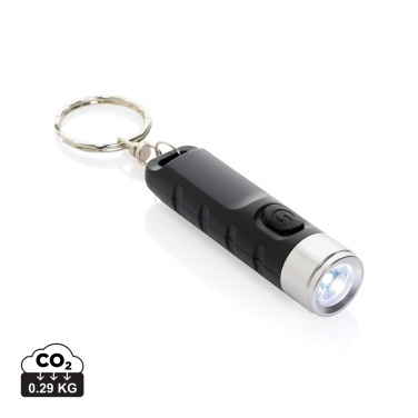 Logo trade business gift photo of: Globix RCS recycled plastic USB re-chargeable keychain torch