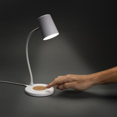 Logotrade promotional products photo of: Zenara RCS recycled plastic and cork 15W wireless desk lamp