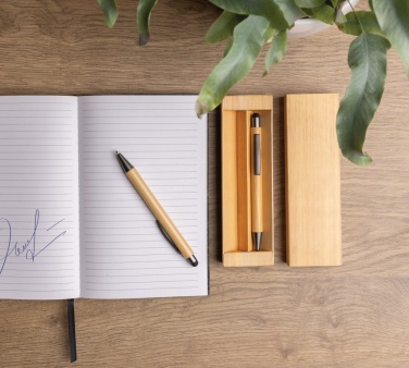 Logo trade promotional merchandise picture of: Bamboo modern pen set in box
