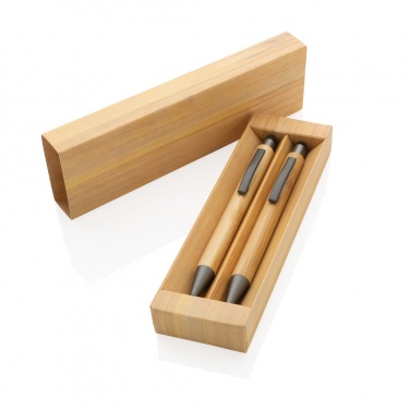 Logo trade advertising products image of: Bamboo modern pen set in box