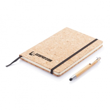 Logo trade business gifts image of: A5 notebook with bamboo pen including stylus