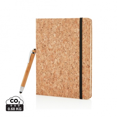 Logo trade promotional giveaway photo of: A5 notebook with bamboo pen including stylus