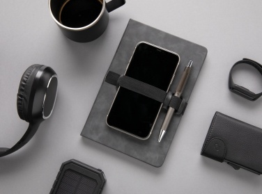 Logo trade business gifts image of: Deluxe hardcover PU notebook A5 with phone and pen holder