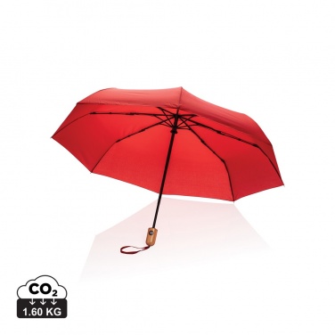 Logo trade promotional products image of: 21" Impact AWARE™ RPET 190T bamboo auto open/close umbrella