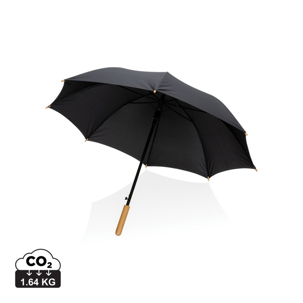 Logotrade promotional product picture of: 23" Impact AWARE™ RPET 190T auto open bamboo umbrella