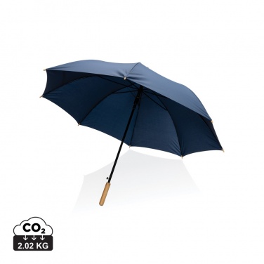 Logo trade business gifts image of: 27" Impact AWARE™ RPET 190T auto open bamboo umbrella