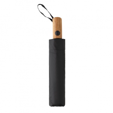 Logo trade corporate gifts image of: Kaycey 21" AWARE™ RPET Acacia wood mini auto open umbrella