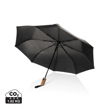 Logo trade corporate gifts image of: Kaycey 21" AWARE™ RPET Acacia wood mini auto open umbrella