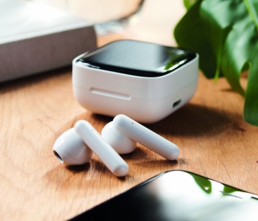 Logo trade promotional merchandise picture of: TWS earbuds with solar charger