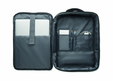 Logo trade promotional giveaway photo of: A safe 15-inch laptop backpack made of 300D RPET with a 210D RPET lining and customizable printing.
