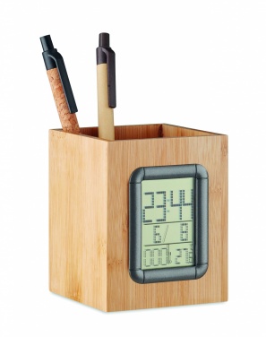 Logotrade promotional gift picture of: Bamboo pen holder and LCD clock