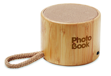 Logo trade promotional gifts picture of: Round bamboo wireless speaker