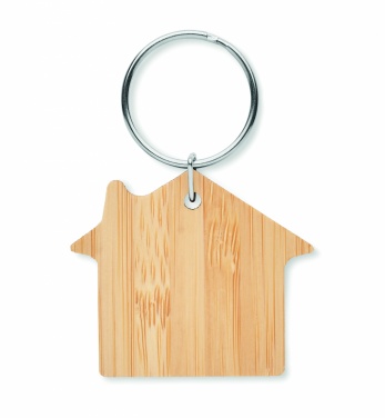 Logo trade promotional items picture of: House shaped bamboo key ring Järvenpää