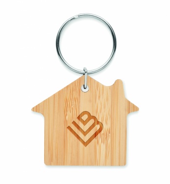 Logo trade advertising products picture of: House shaped bamboo key ring Järvenpää