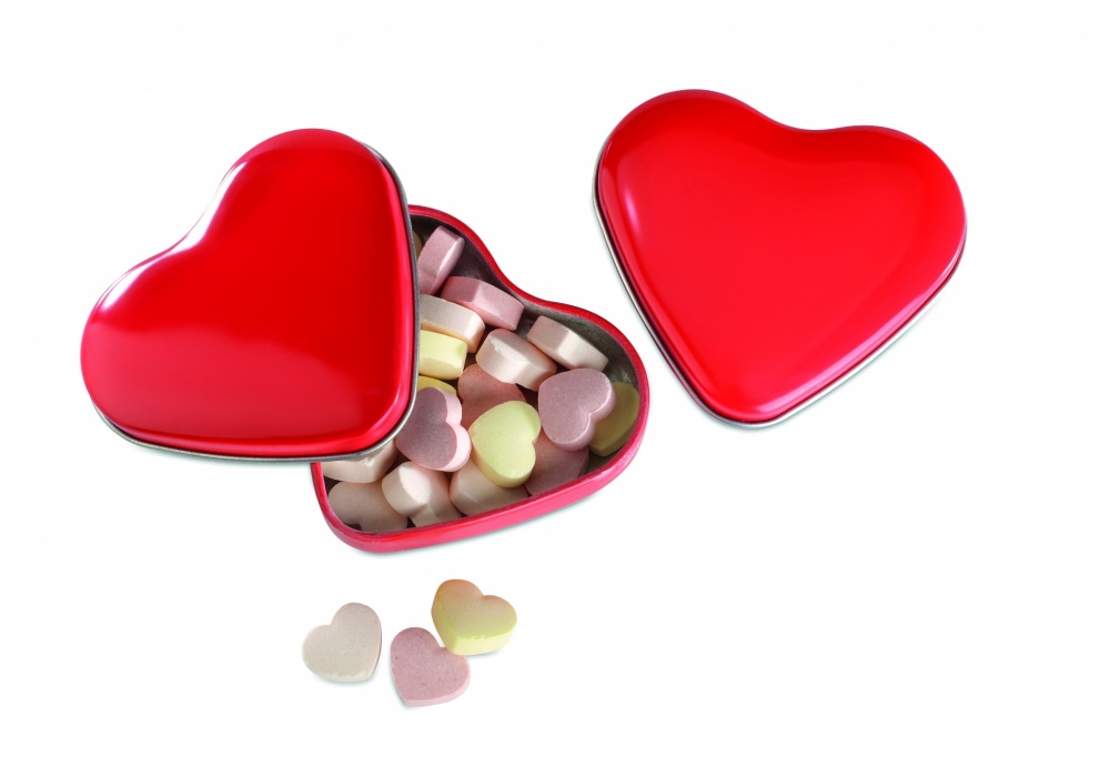 Logo trade corporate gifts image of: Heart tin box with candies