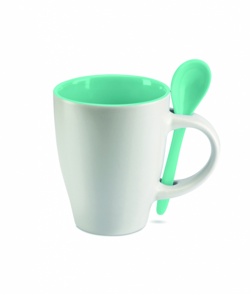 Logo trade corporate gifts picture of: Bicolour mug with spoon 250 ml