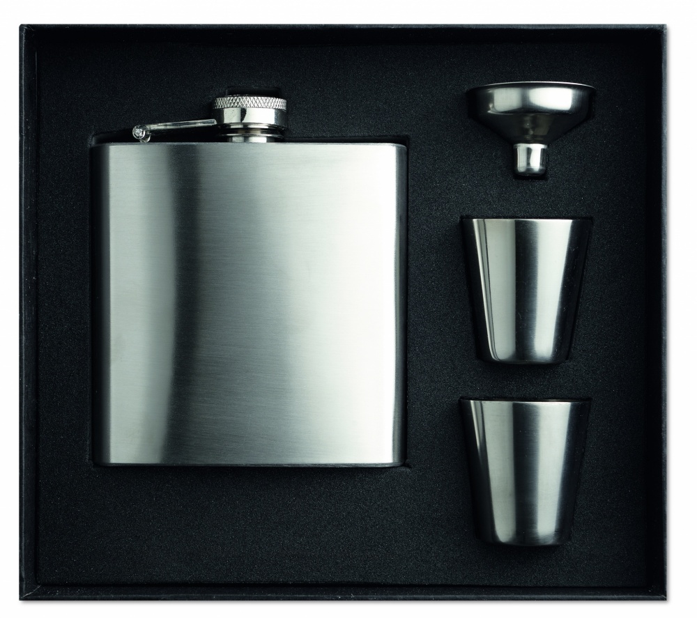 Logotrade advertising product image of: Slim hip flask w 2 cups set