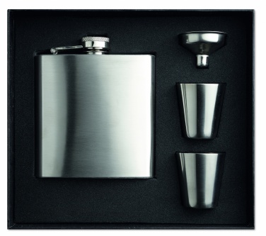 Logo trade promotional merchandise photo of: Slim hip flask w 2 cups set