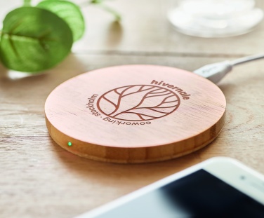 Logo trade business gift photo of: Wireless charger bamboo 5W