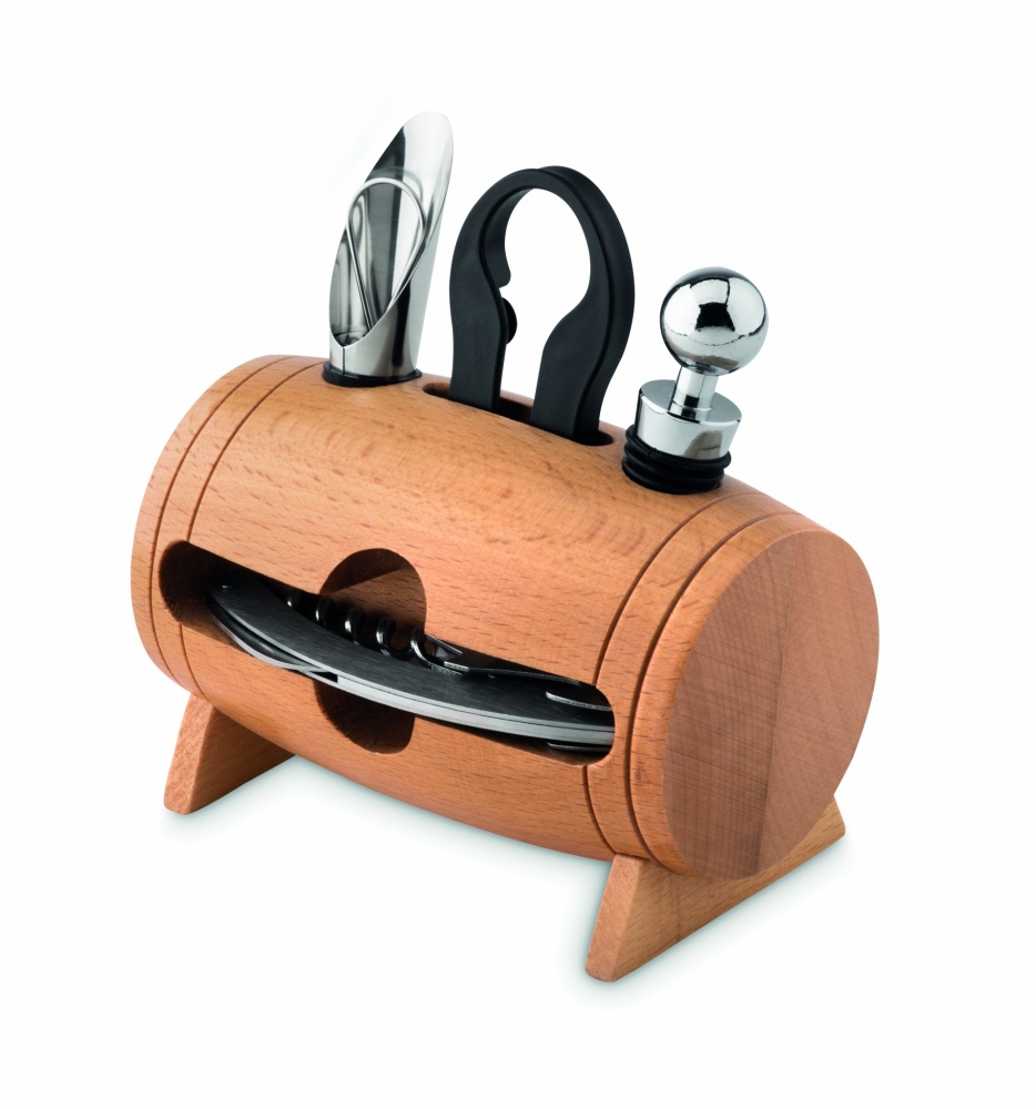 Logo trade promotional items picture of: 4 pcs wine set in wooden stand