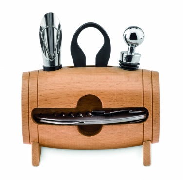 Logo trade promotional gift photo of: 4 pcs wine set in wooden stand
