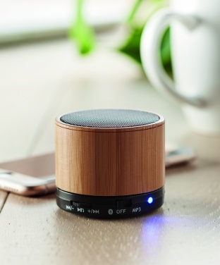 Logo trade promotional merchandise picture of: Round Bamboo wireless speaker