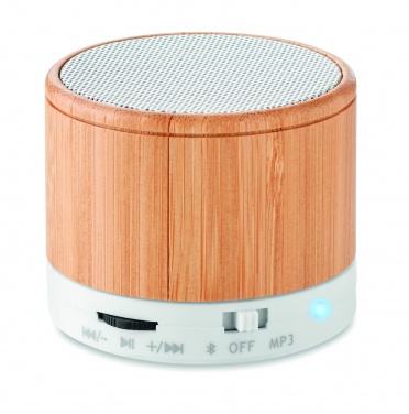 Logo trade promotional merchandise image of: Round Bamboo wireless speaker