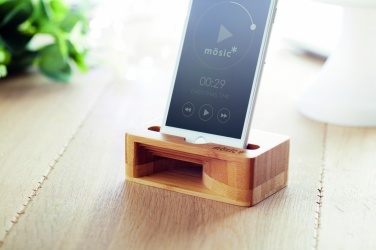 Logo trade promotional giveaway photo of: Bamboo phone stand-amplifier CARACOL